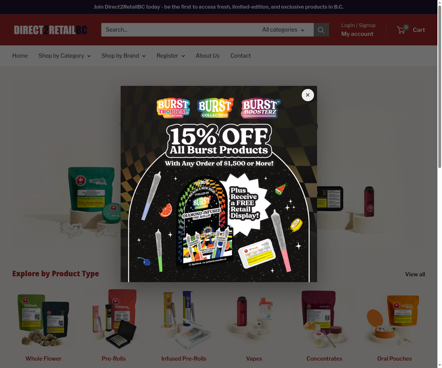 Homepage screenshot for Direct 2 Retail BC